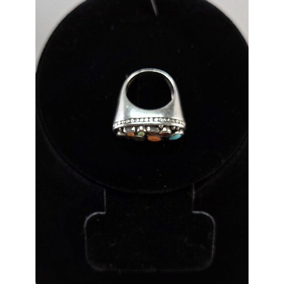 Vintage 925 Sterling Silver Ring With Multi-Stone Inlay 14 gr Barse Size 6 - Picture 4 of 11